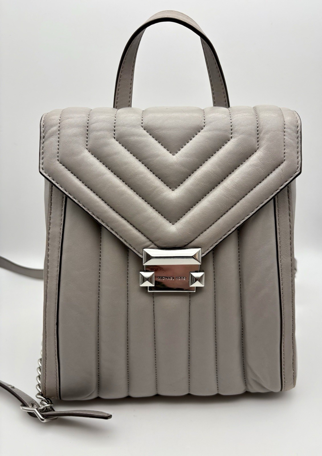 MICHAEL KORS Whitney Quilted Backpack Purse Women’s Grey Mini Leather Bag Cute