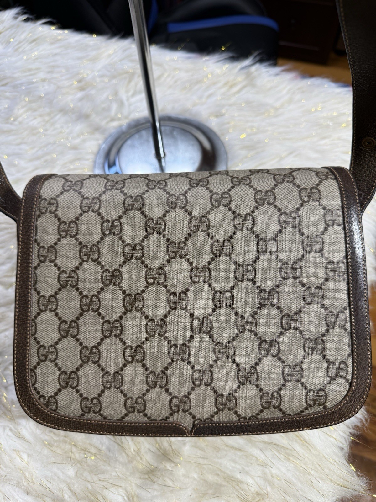 Gucci GG Supreme PVC Canvas leather Brown shoulder bag W/ Duster