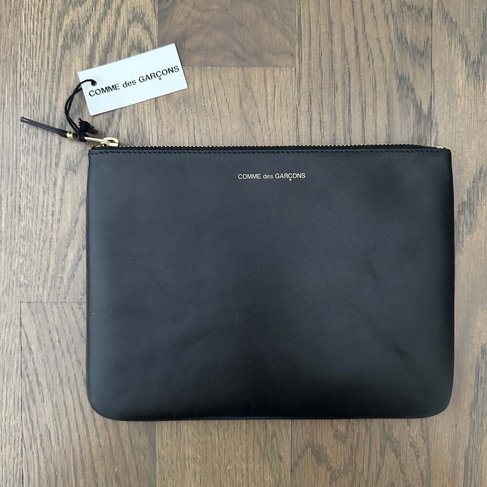 NWT Comme des Garçons SA5100 Leather Pouch 8.5″ x 6.25″ in Black and Gold