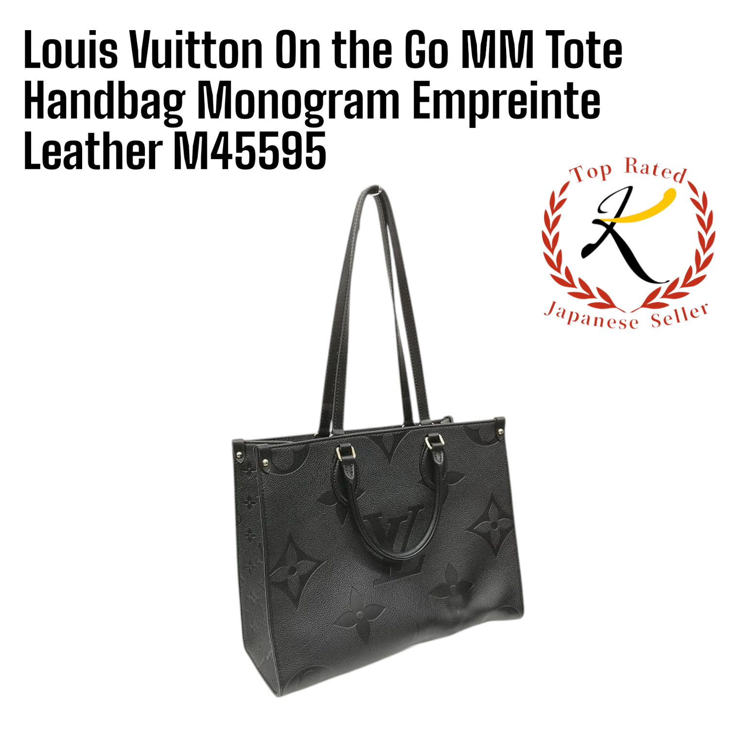 Louis Vuitton On the Go MM Tote Handbag Monogram Empreinte Leather Black M45595