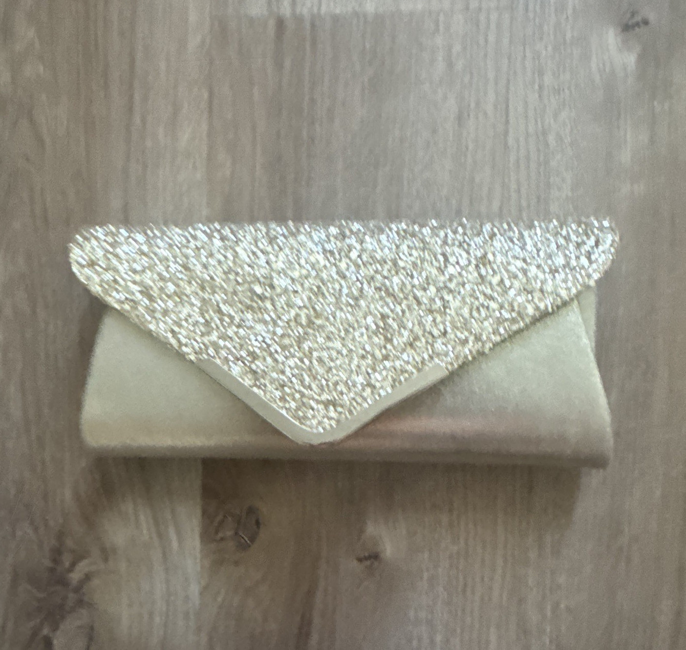 Gold Glitter Envelope Clutch Evening Bag w/ Chain Strap, Magnetic Closure