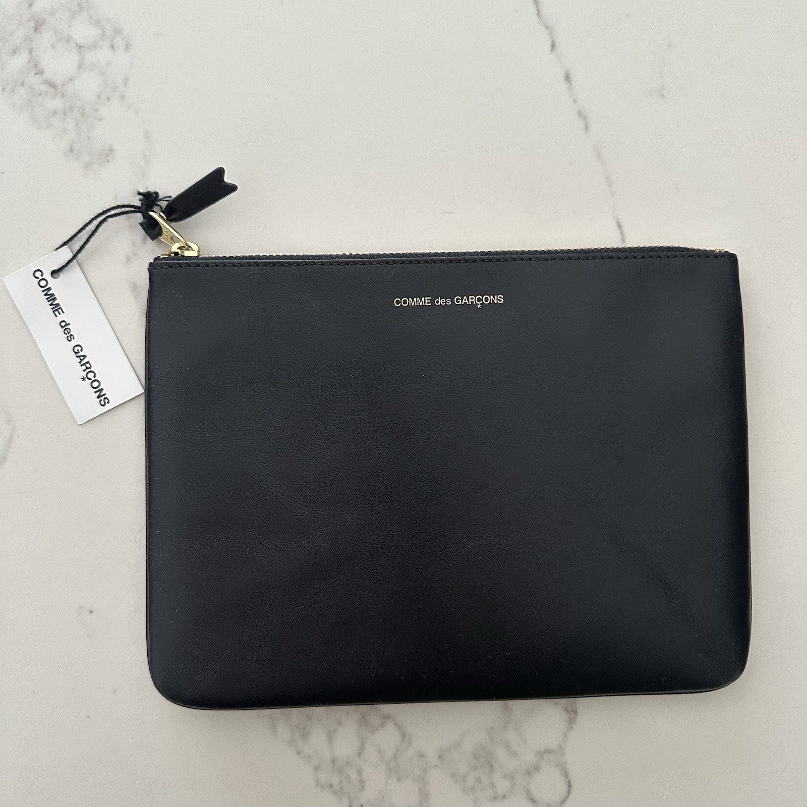 NWT Comme des Garçons SA5100 Leather Pouch 8.5″ x 6.25″ in Black and Gold
