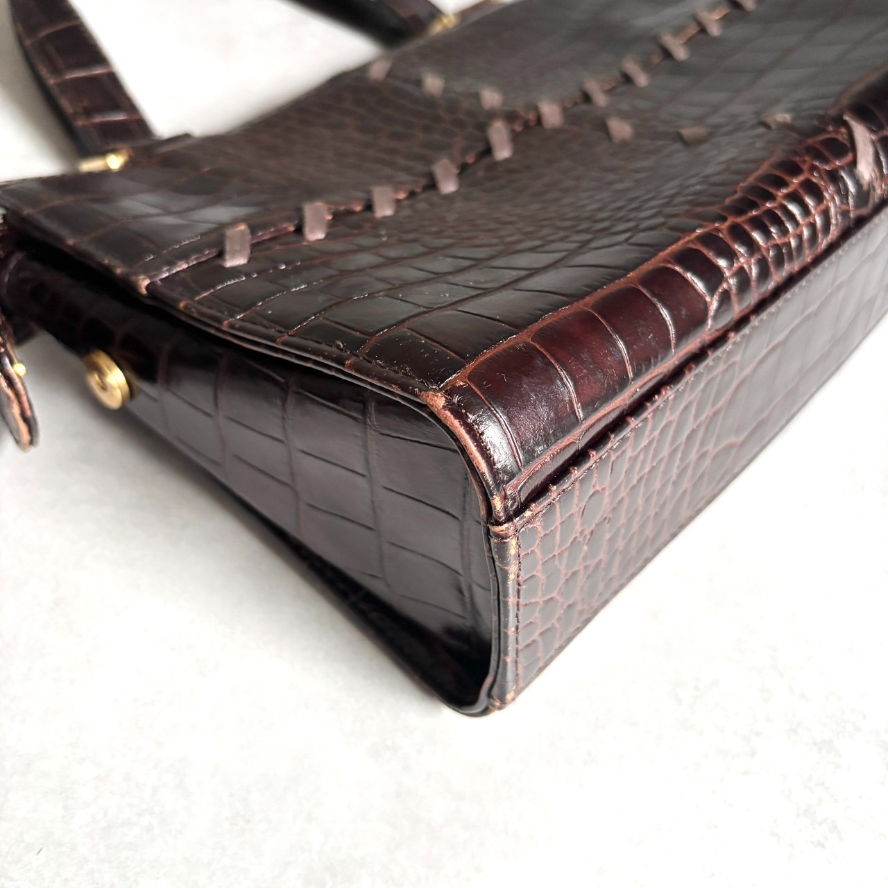 Yves Saint Laurent YSL Vintage ReddishBrowns Croc Embossed Leather Tote