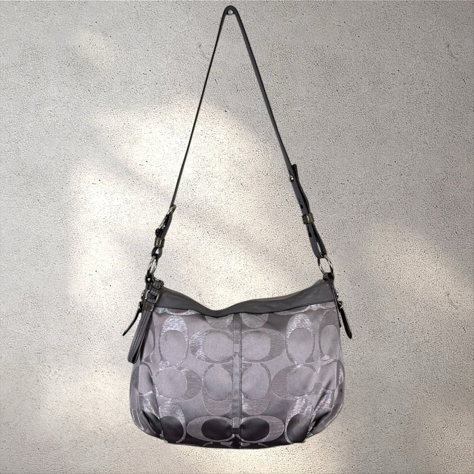 Coach Gray/Silver Canvas Mia Signature Lurex Shoulder Crossbody Bag 15752