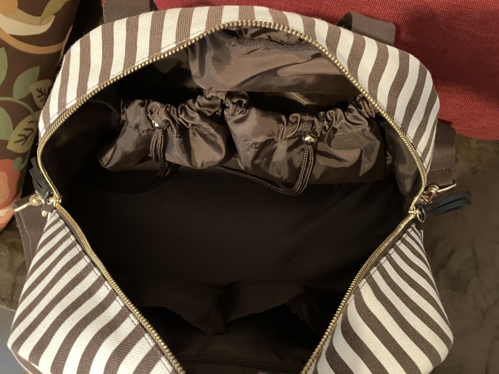 Henri Bendel Centennial Striped Canvas Weekender Bag Near Mint Condition