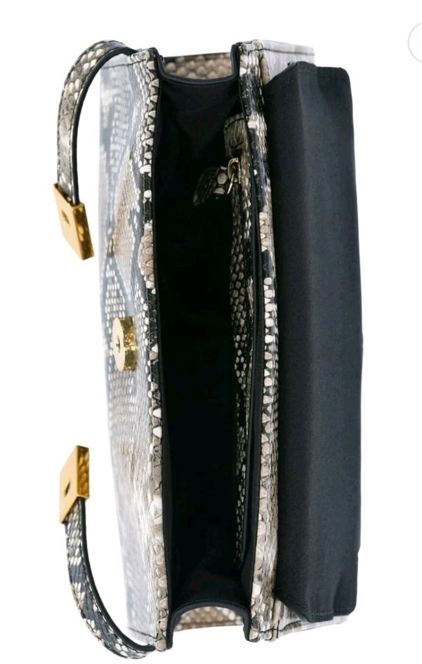Time & Tru Snakeskin Rosa Shoulder Bag Gold Turn Lock Brown Black Crossbody