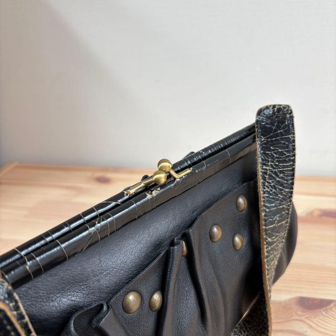 MIU MIU Shoulder Bag Studded Leather Black Hand Bag Clasp Y2K Sz 15 x 28 x 10 cm
