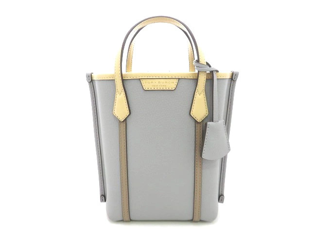 Tory Burch Perry Mini 152241 Shoulder Bag Calfskin Beige Gray Women’s #DB035