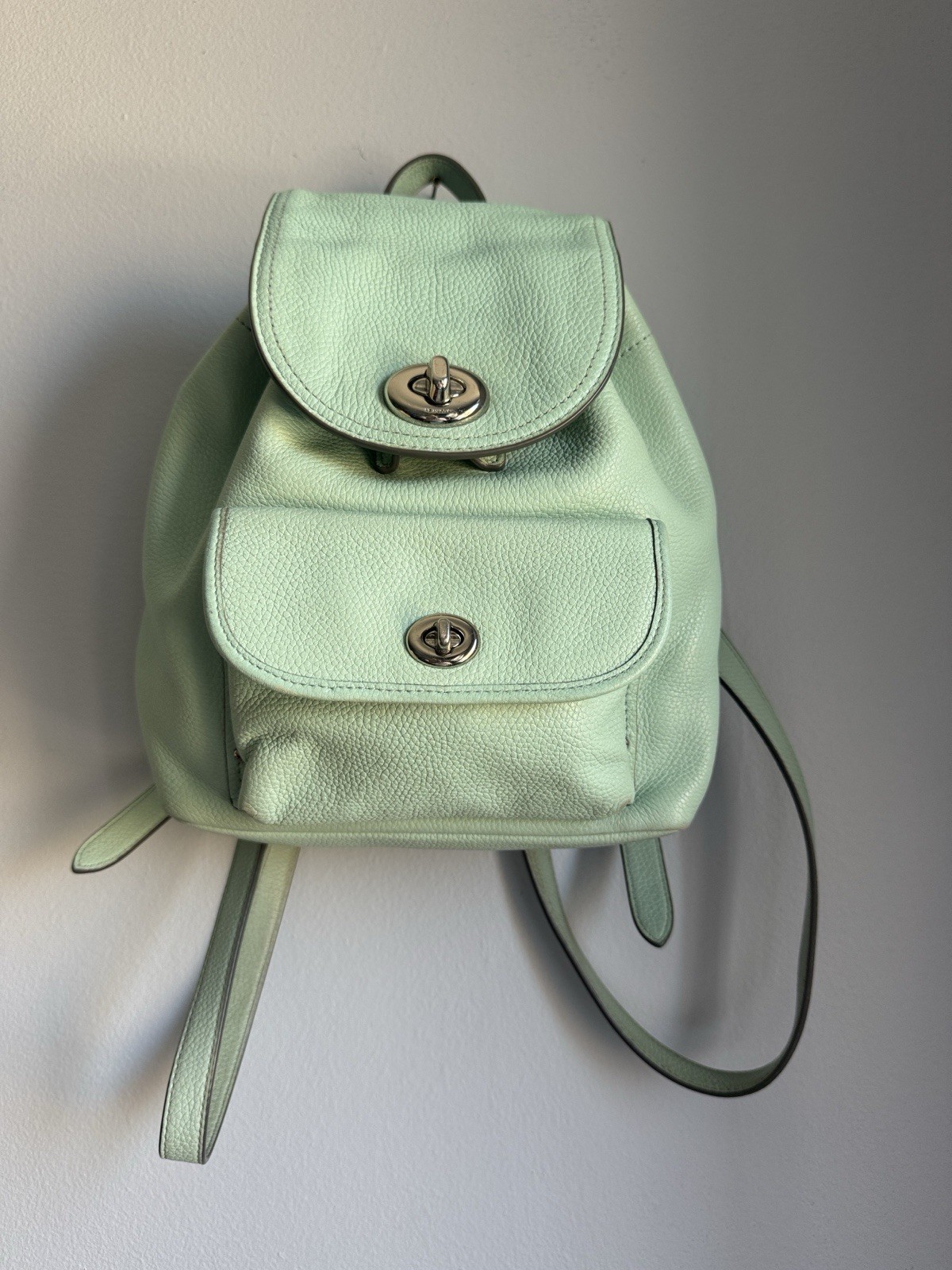 Coach Women’s Leather Backpack Mint Green Silver Tone Hardware