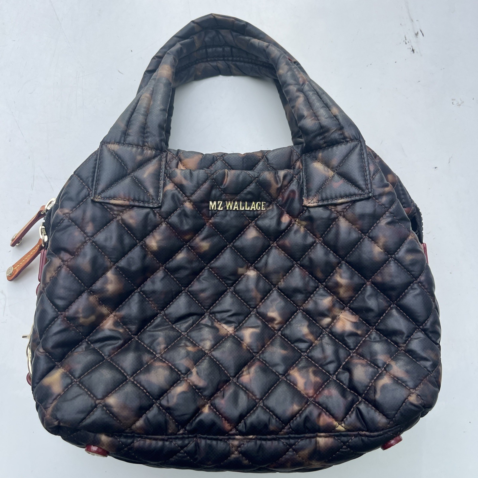 MZ Wallace Metro Quatro Quilted Tote Brown NO Strap (Interior Stained See Pics)