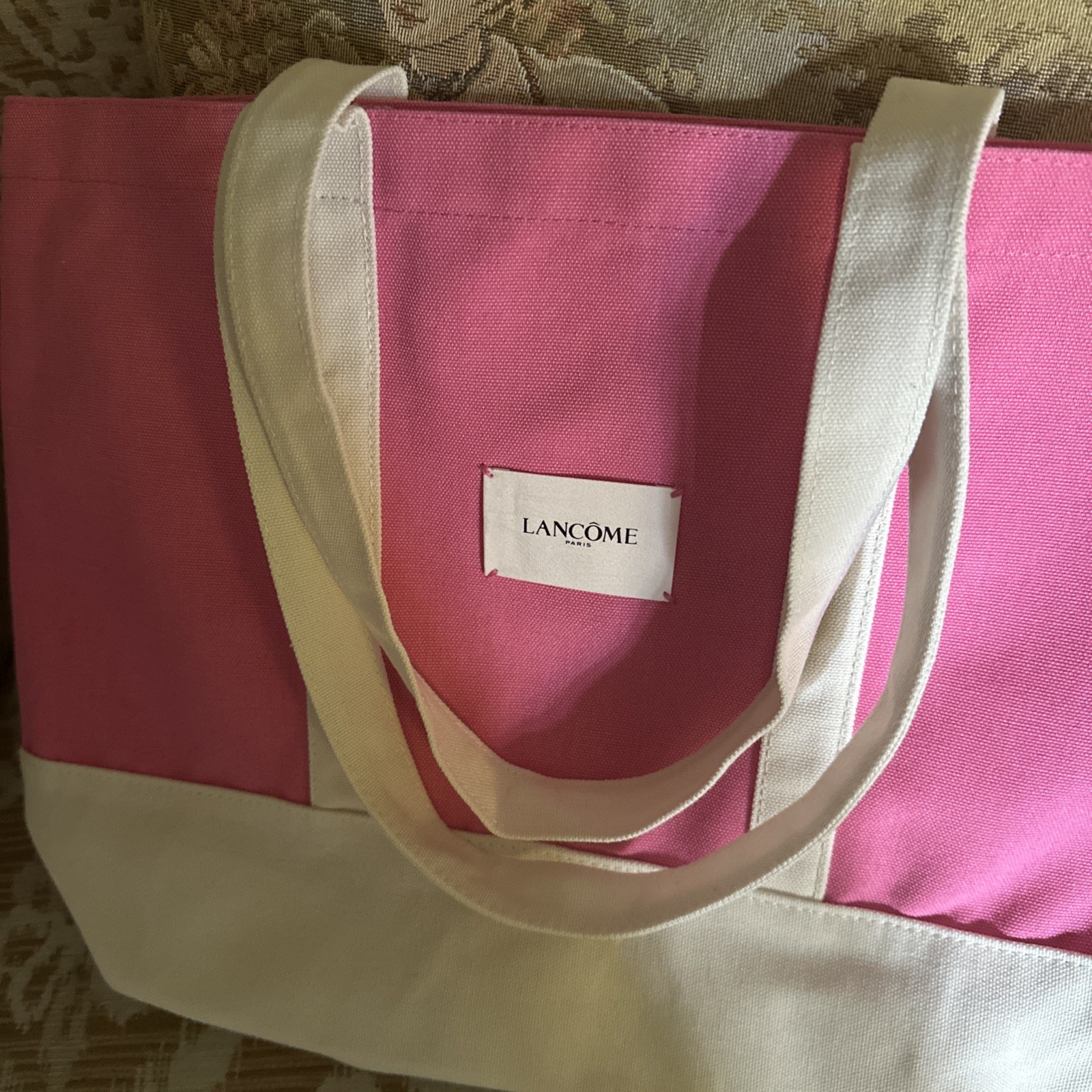 Pink and Beige handles Lancome tote bag New 17*12