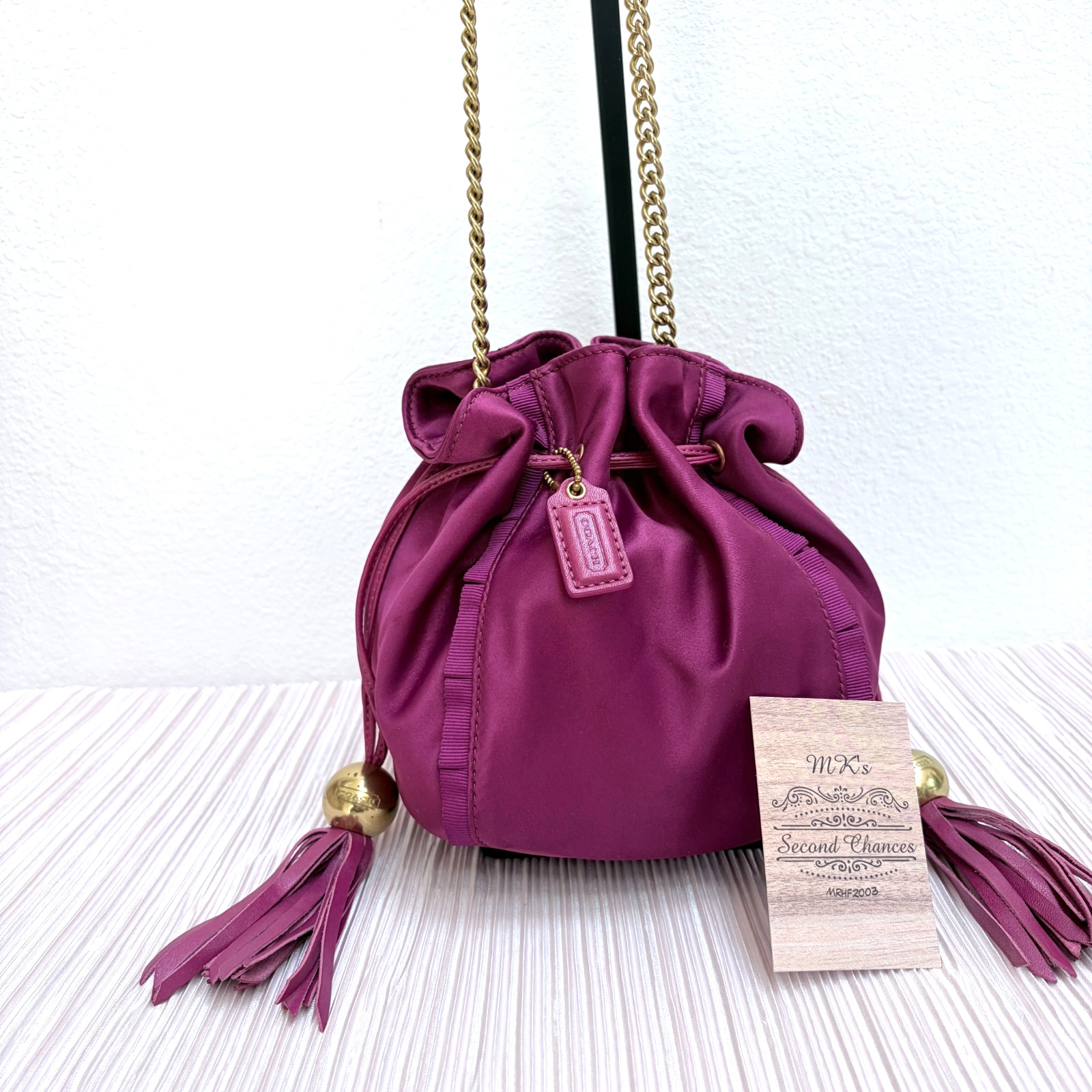 Coach Amanda Drawstring Shoulder Bag 43178 – Fuchsia Satin – 2009 – EUC