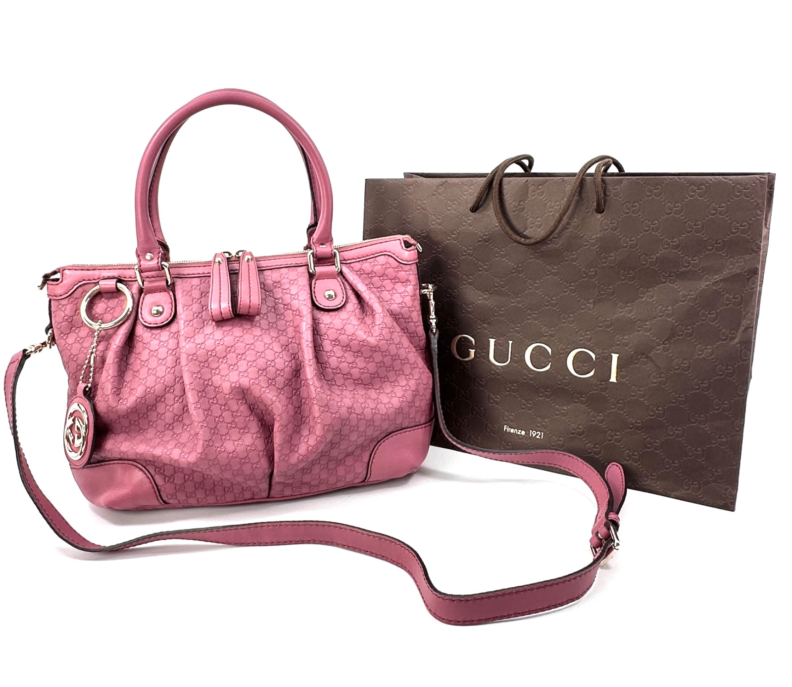 GUCCI Shoulder Bag Sukey Micro Sima GG Pink Leather Authentic