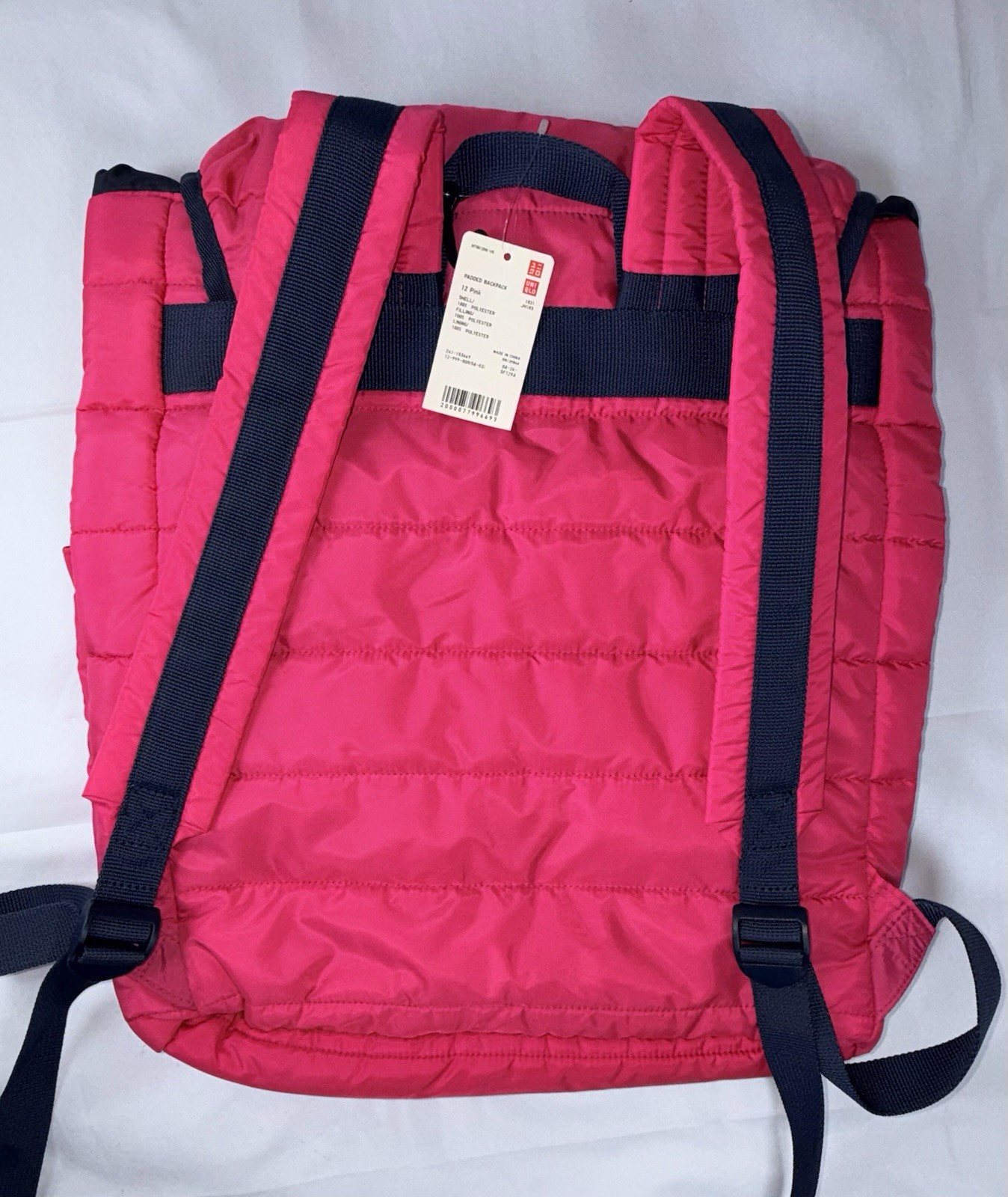 New UNIQLO Backpack Quilted Padded Lightweight Pockets Pink & Navy