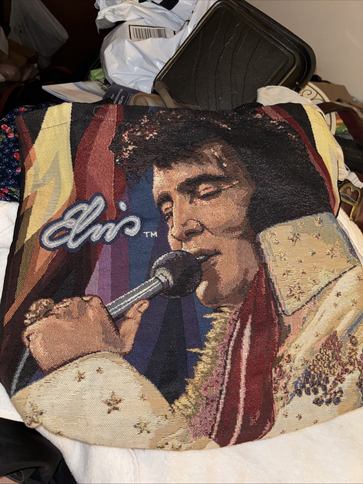 Elvis Presley Lined Tapestry & Canvas Tote Bag (15 1/2″ X 17″)