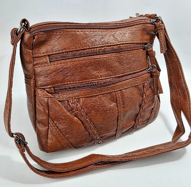 Classic Harmony Leather Hand Stiched Bag 5 Zipper Bag in Brown Quality Leather
