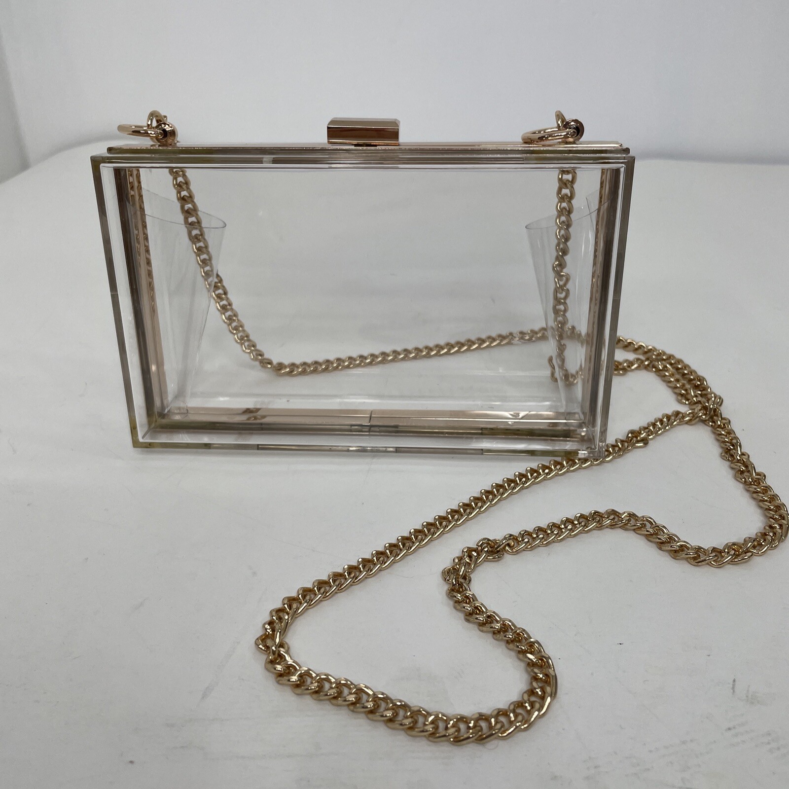 Clear Transparent Women’s Crossbody Purse Acrylic Rectangle Rose Gold & Gold