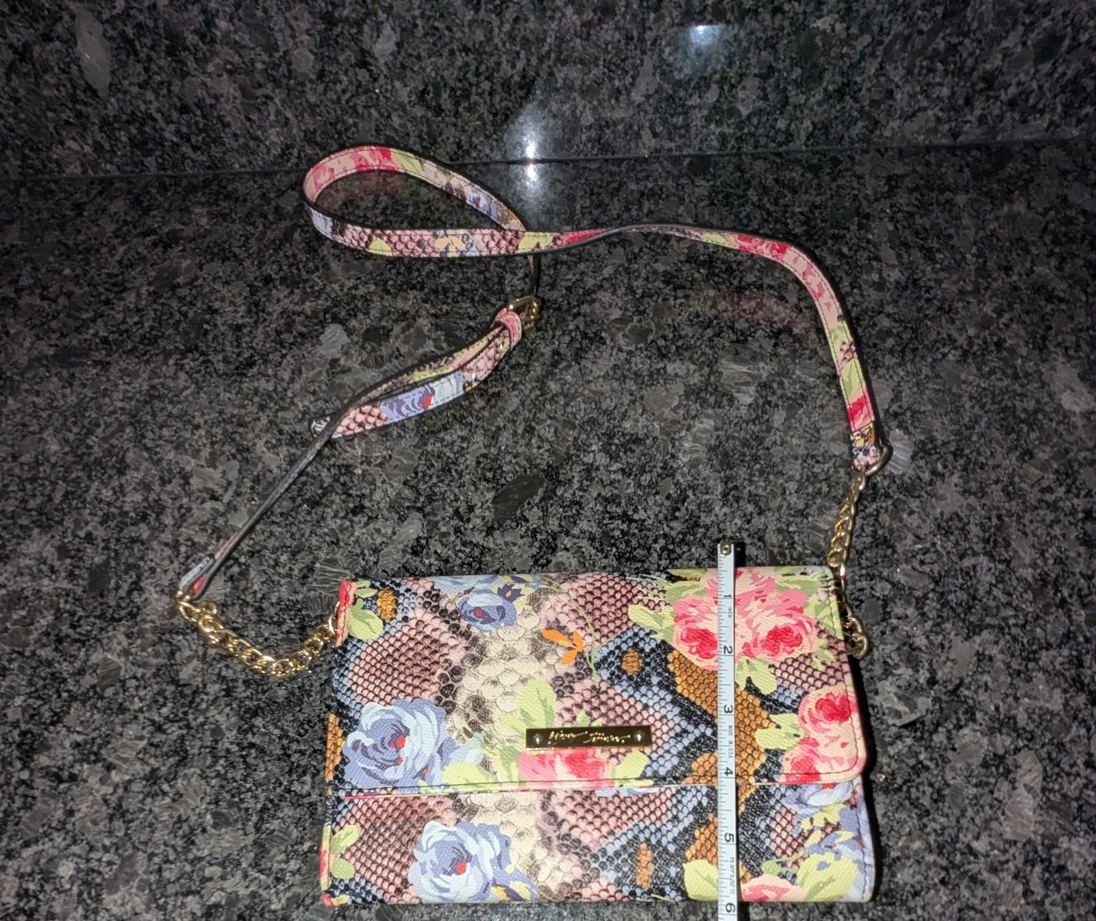 Betsey Johnson Vegan Leather Floral-Reptile Print Crossbody Bag