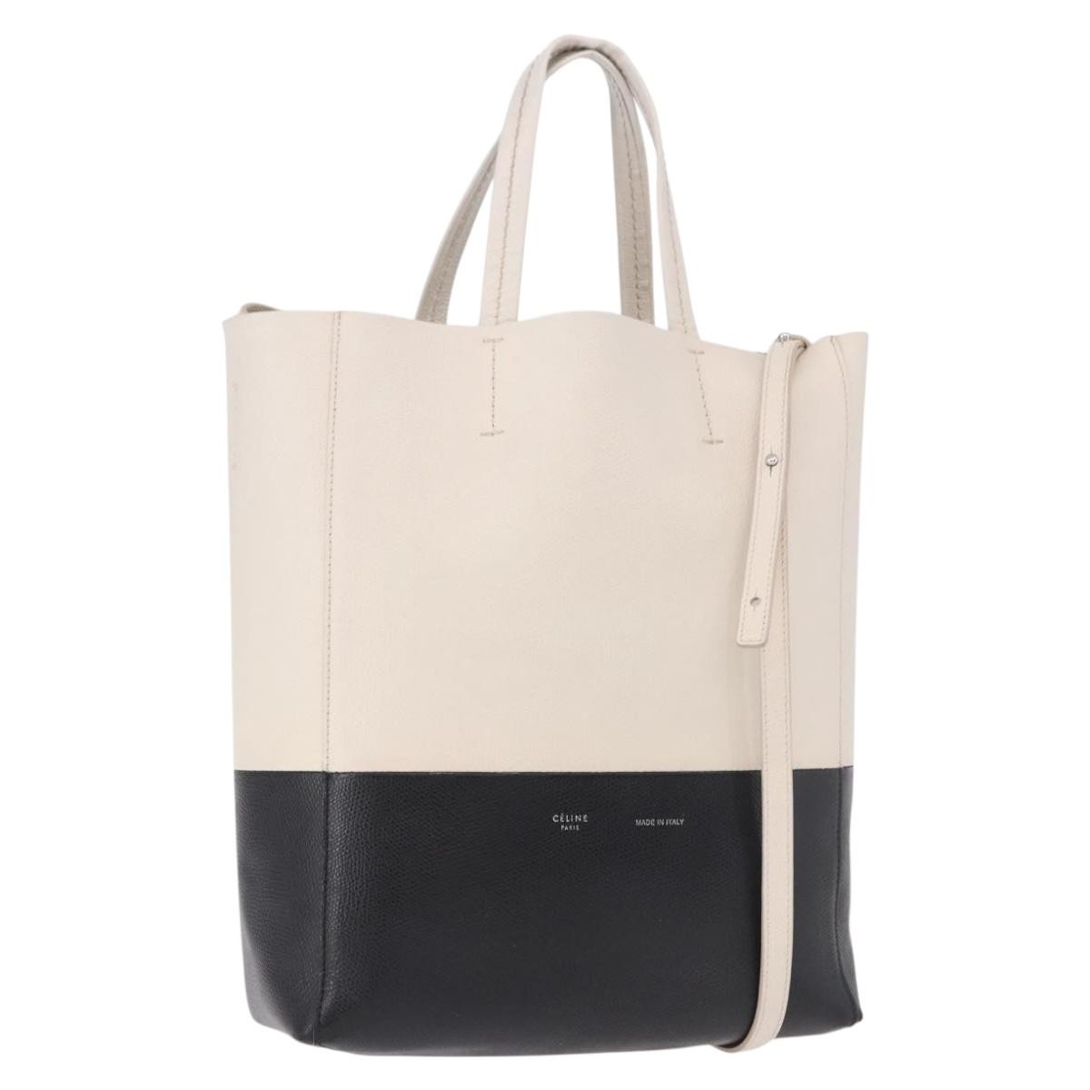 CELINE Vertical Cabas Small Hand Bag Leather 2way White Auth ka5169
