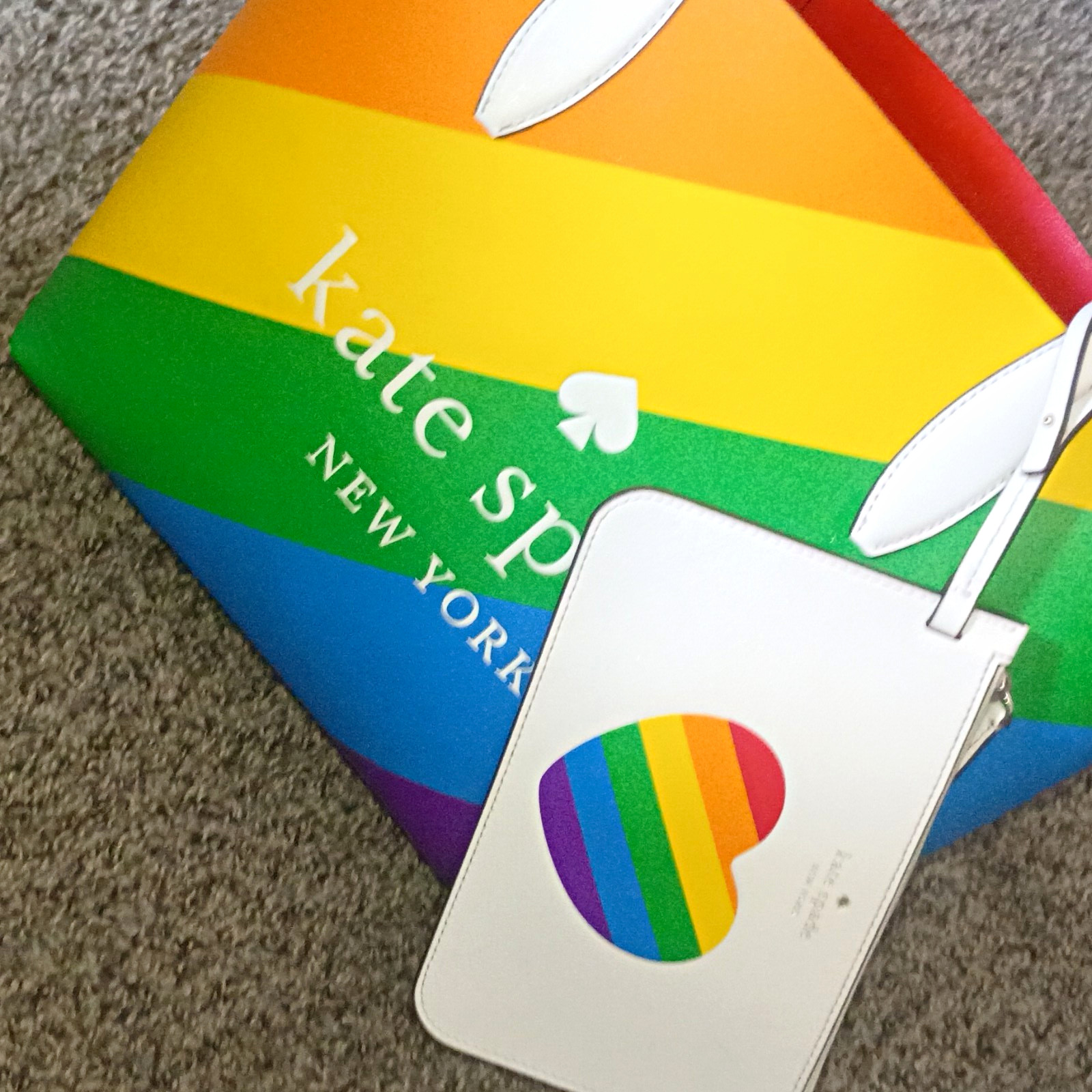 Kate Spade Rainbow Stripe Reversible Tote, Lined, Detachable Heart Pouch
