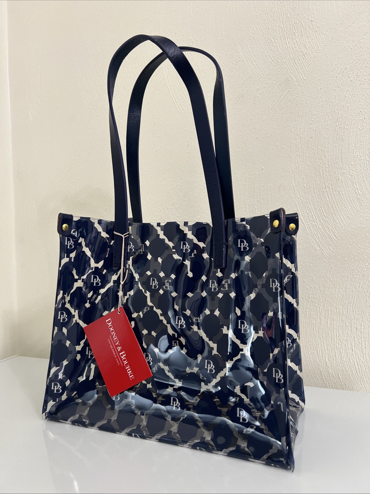 Dooney & Bourke BD Logo Medium Clear Transparent Shopper School Tote Bag Marine