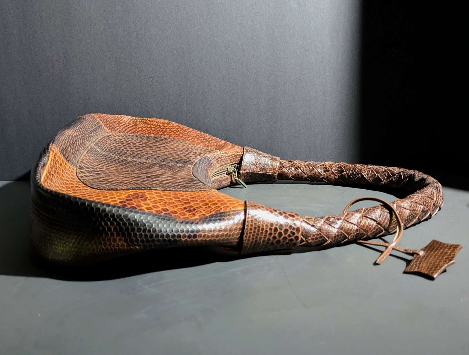 Nina Raye Genuine Sea Snake Skin Shoulder Bag, 1980s-90s, Braided Handle