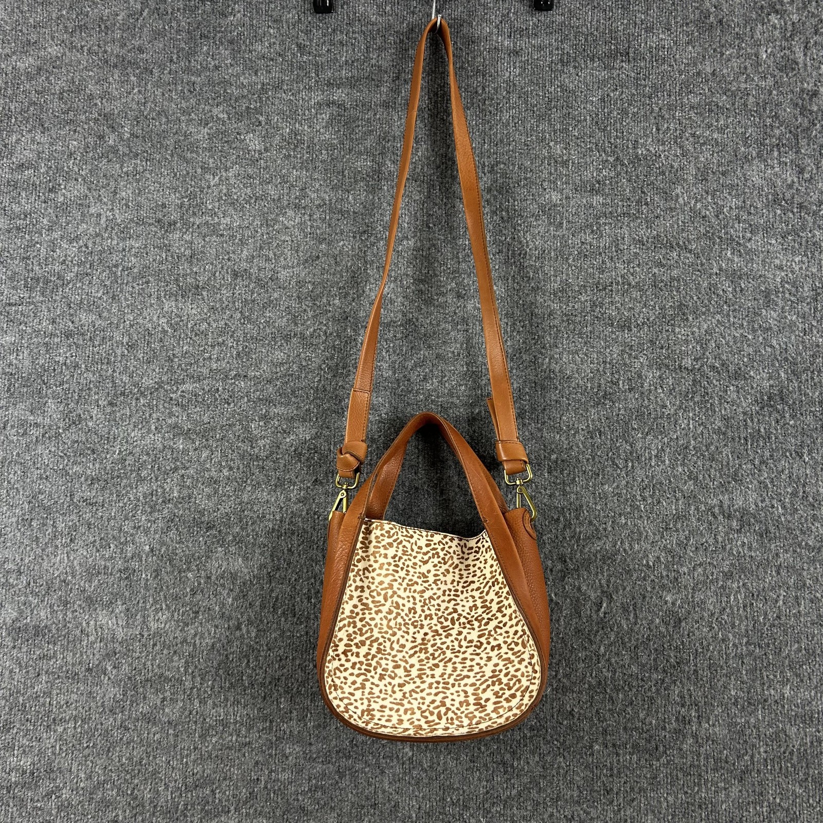 Madewell Sydney Crossbody Bag Small Brown Leather Calf Hair Cheetah Western Boho