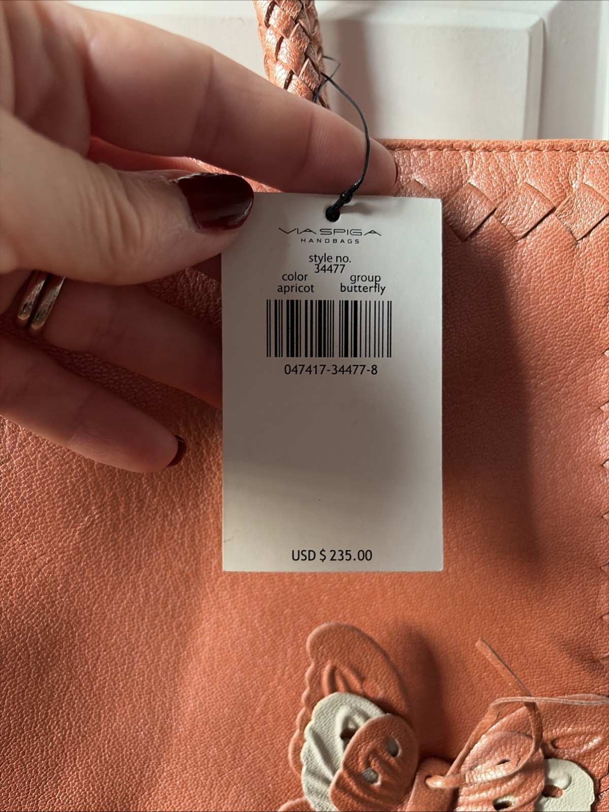 NWT Via Spiga Authentic Gorgeous Apricot Leather Butterfly Handle Bag