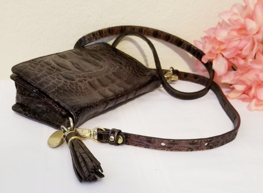 BRAHMIN Mini AMELIA BROWN MELBOURNE Genuine LEATHER Clutch SMALL CROSSBODY BAG