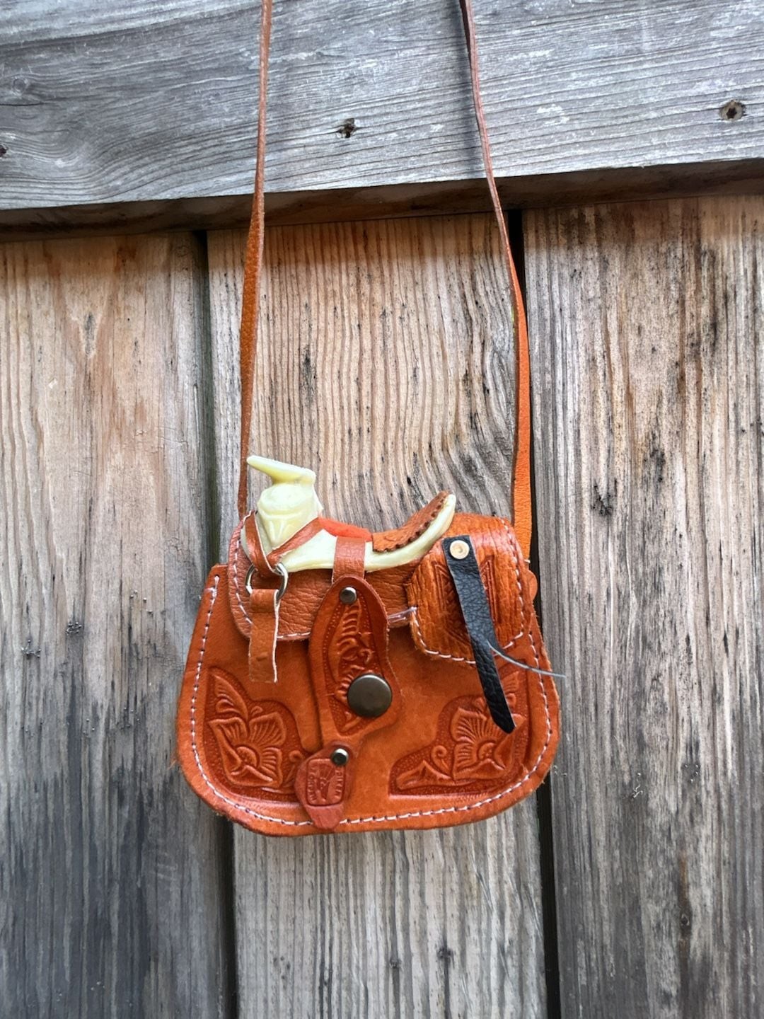 Handcrafted Tooled Leather Saddle Mini Purse