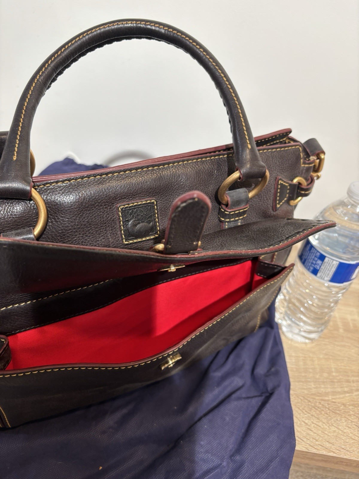 Dooney & Bourke Brown Satchel Zip, Double Handles, Tassel, Strap, Gold HW