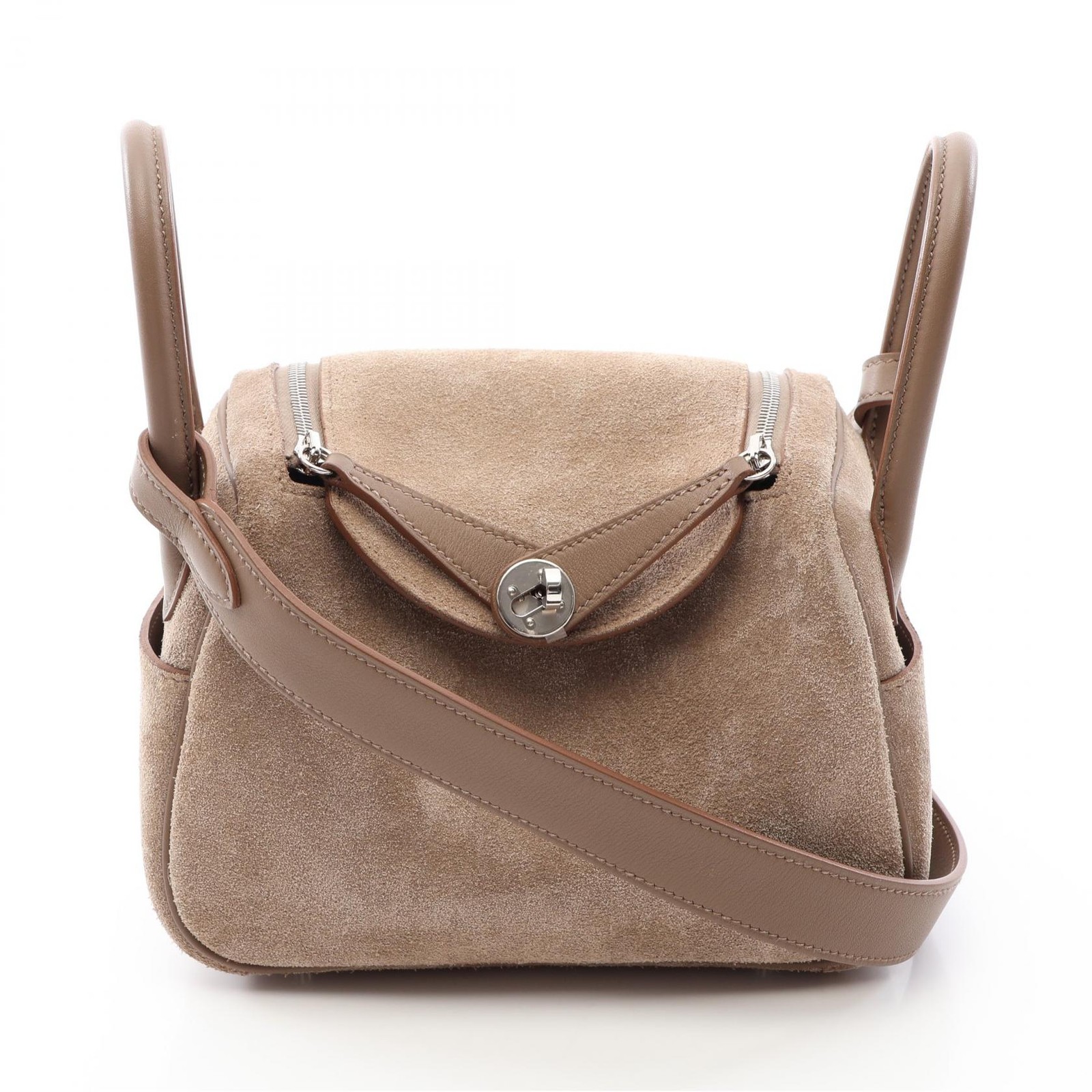 HERMES Lindy Mini Gris Caillou Shoulder crossbody Bag W 085955CK Grizzly Swift
