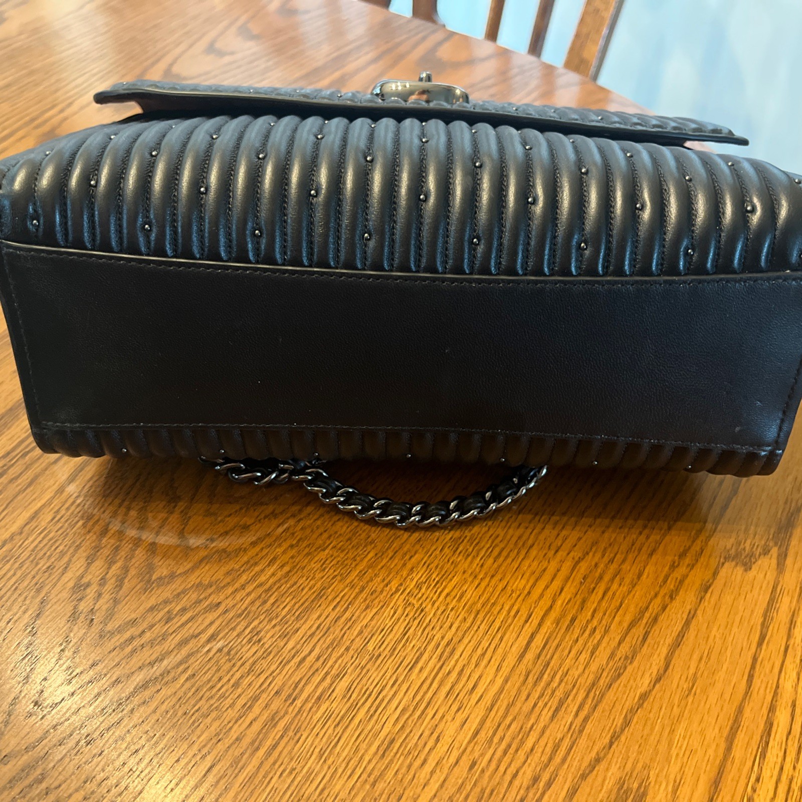 NEWCoach Parker Shoulder Bag w/ Vertical Quilting, Is/Black Leather Ret $495