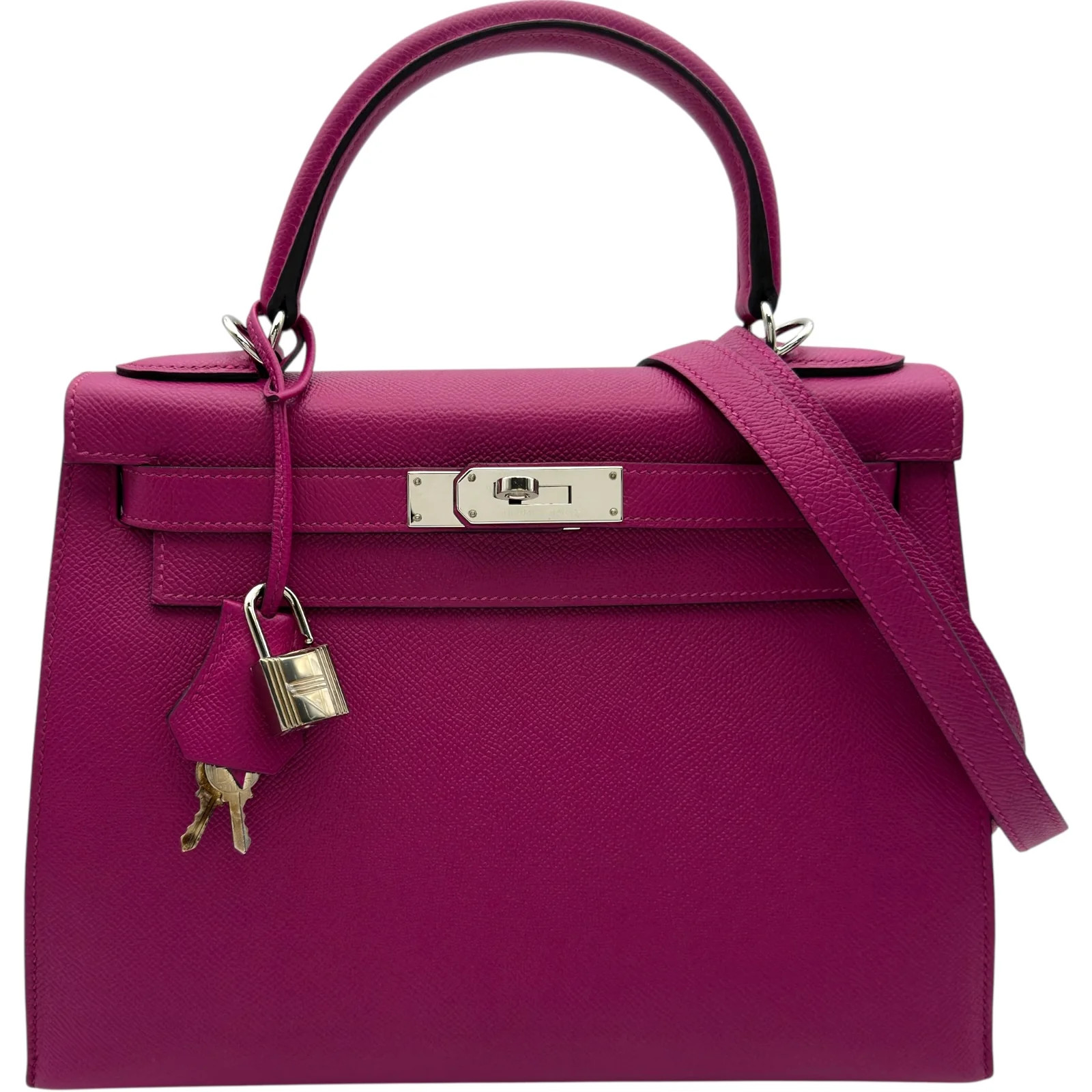 HERMES Kelly 28 Purple Epsom Leather Shoulder Bag #OKB312