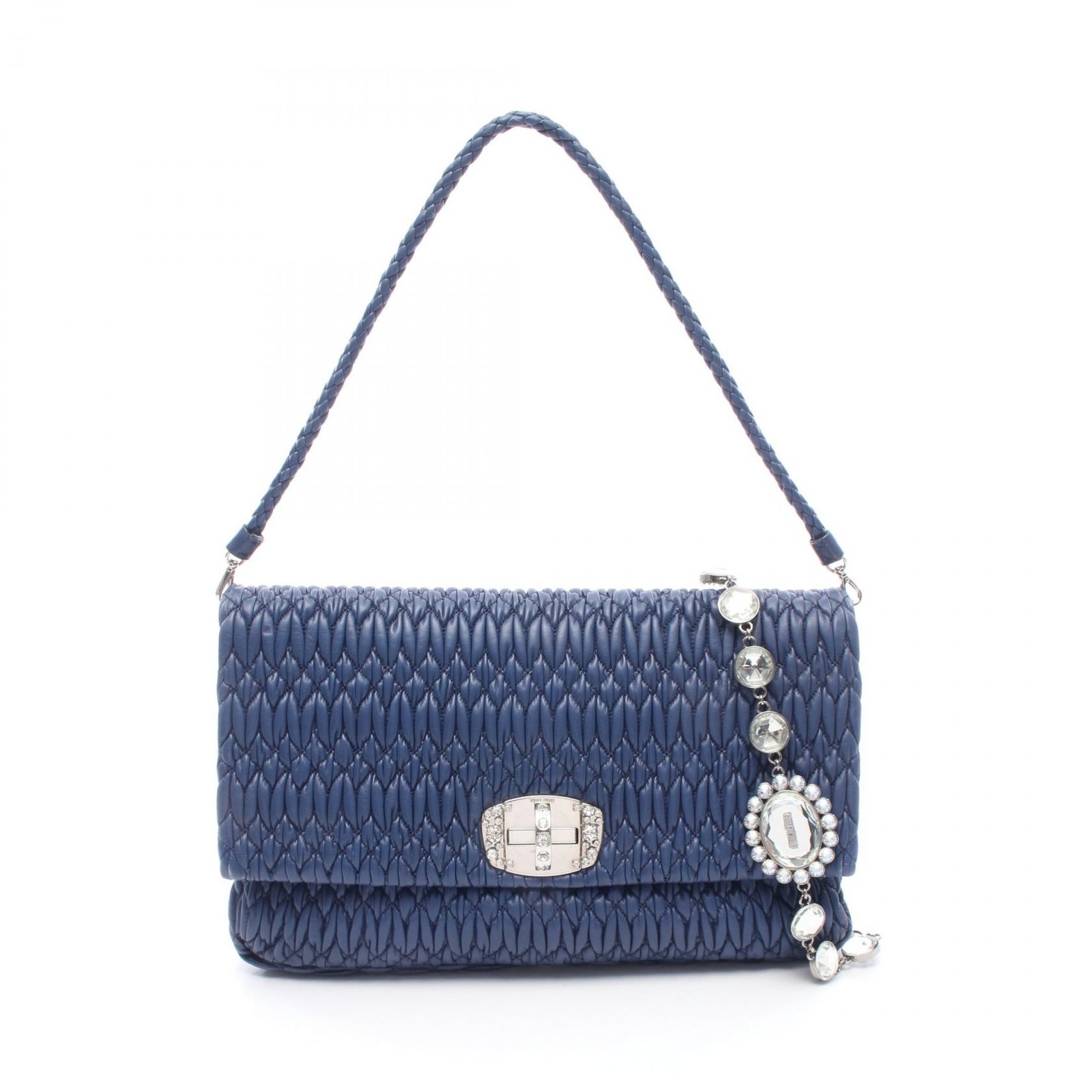 Miu Miu NAPPA CRYSTAL Matelasse Shoulder Handbag RP0169 leather Blue Used Women