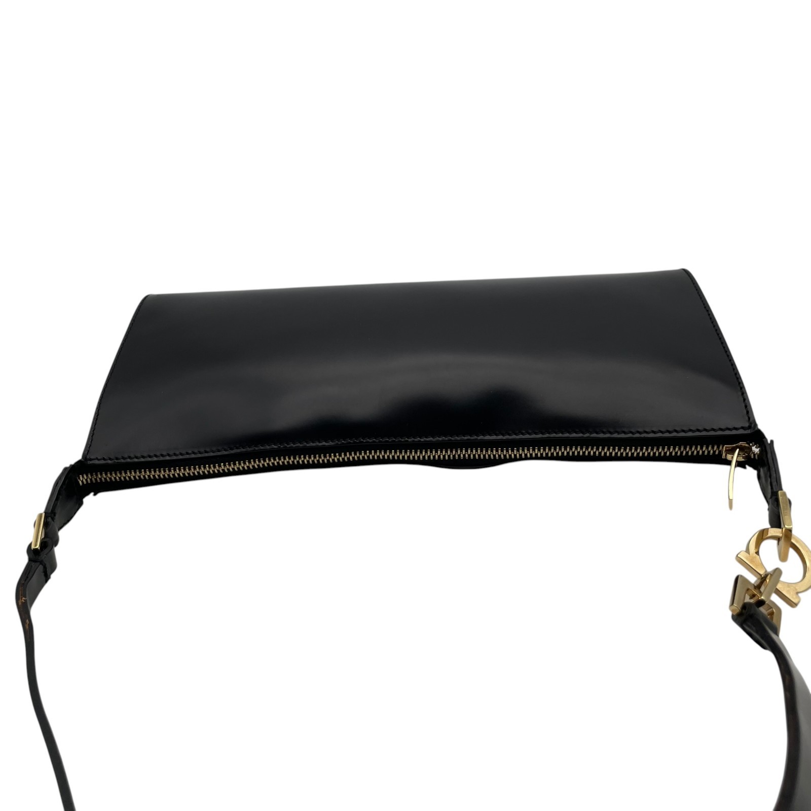 Authentic Salvatore Ferragamo Gancini Leather Accessory Pouch Black Gold