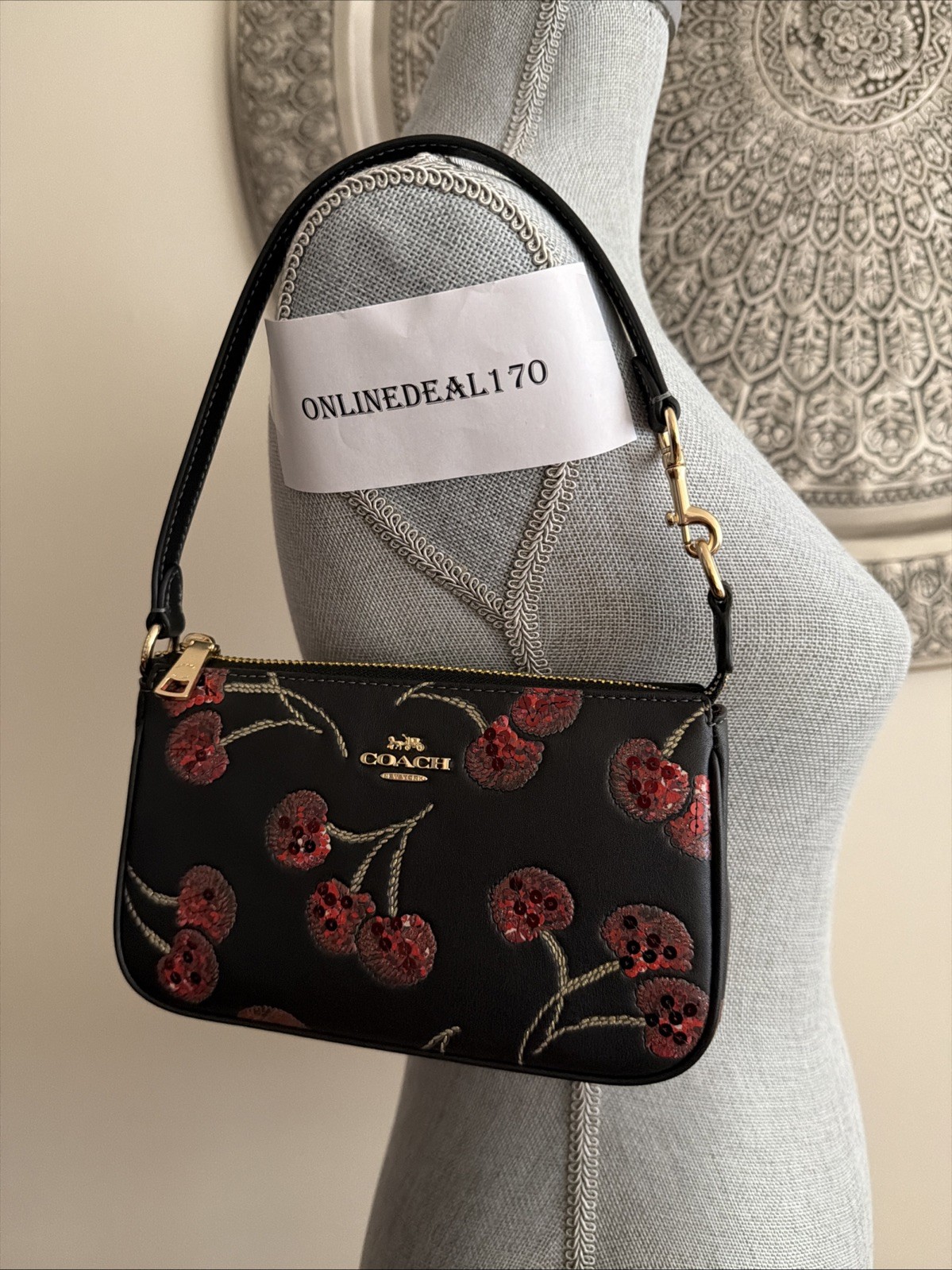 Coach Nolita 19 With Cherry Print CCZ21 Gold/Black Multi NWT