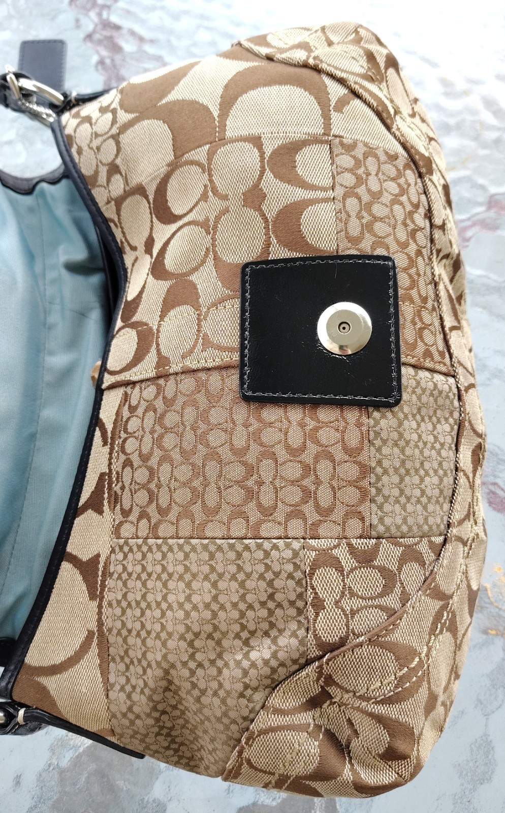 Coach F12316 Vintage Soho Brown Signature C Canvas Patchwork Shoulder Bag