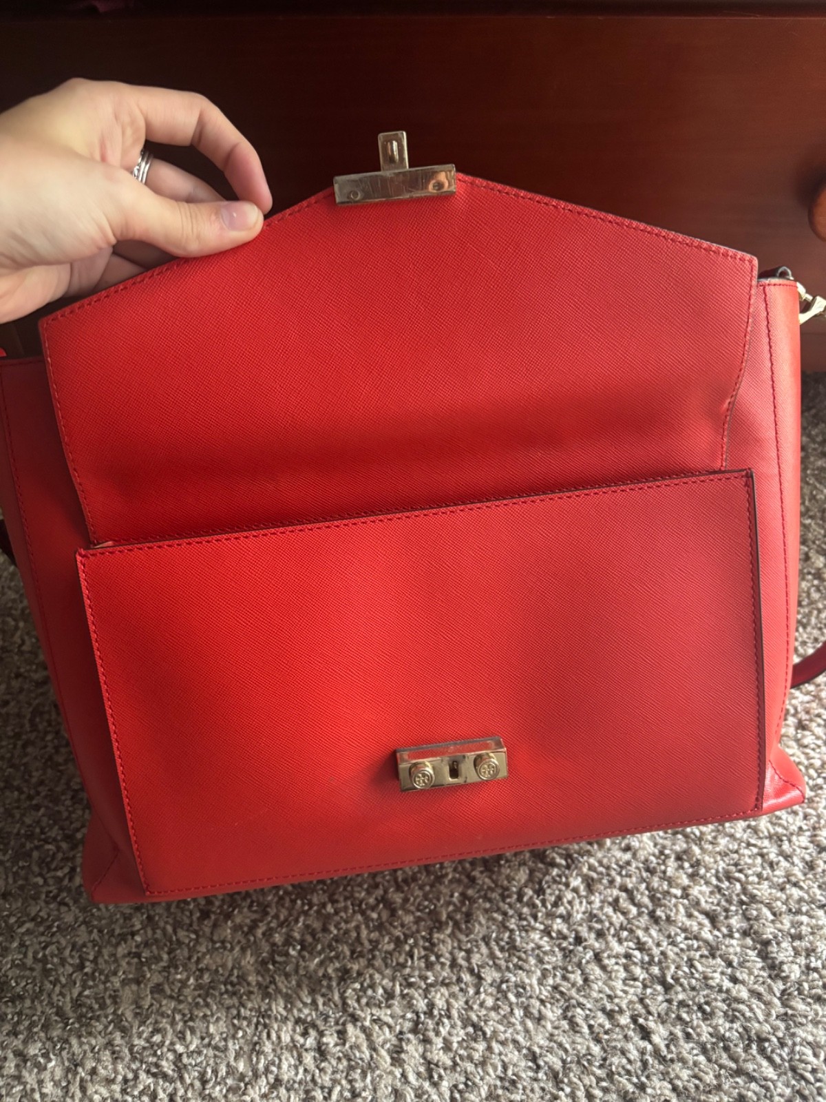 Vintage Tory Burch Red T-Lock Tote