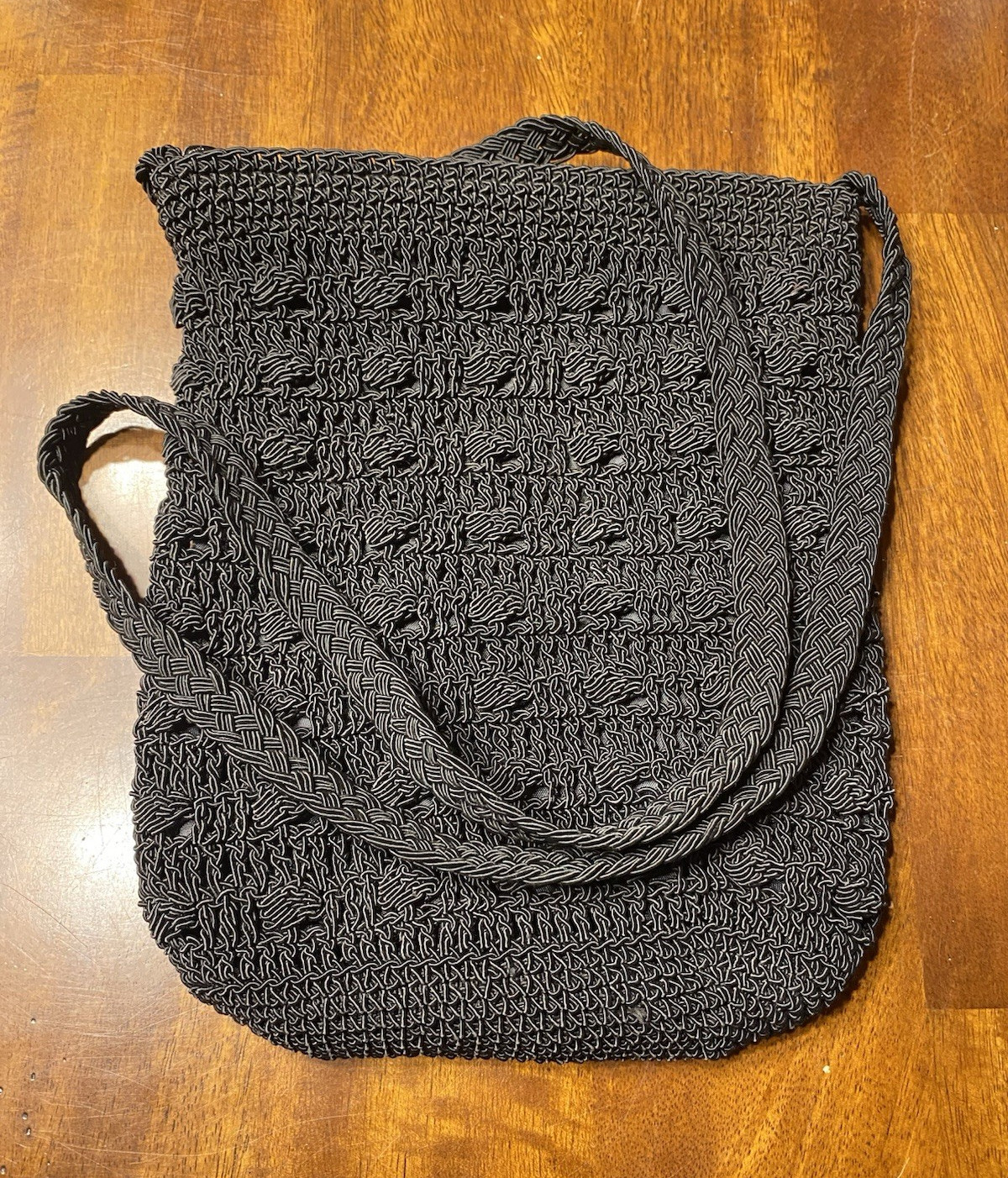 Kathie Lee Collection Black Crochet Shoulder Bag Zip Closure Lined Pockets