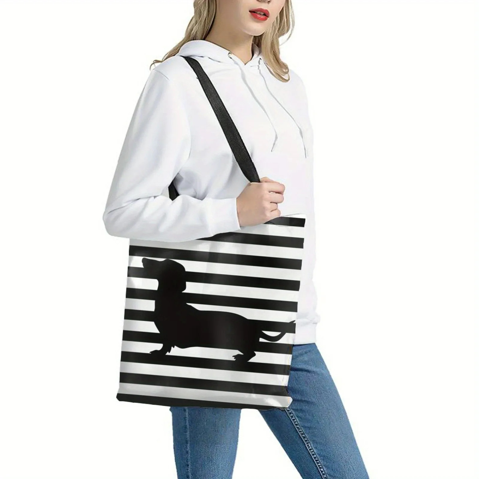 Chic Dachshund Print Tote Bag Large Capacity Shoulder Casual Handbag