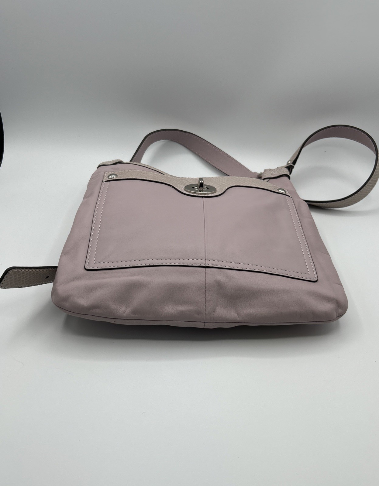 Coach Penelope Leather Crossbody Mauve Crocodile Embossed Strap/Trim Turn Lock