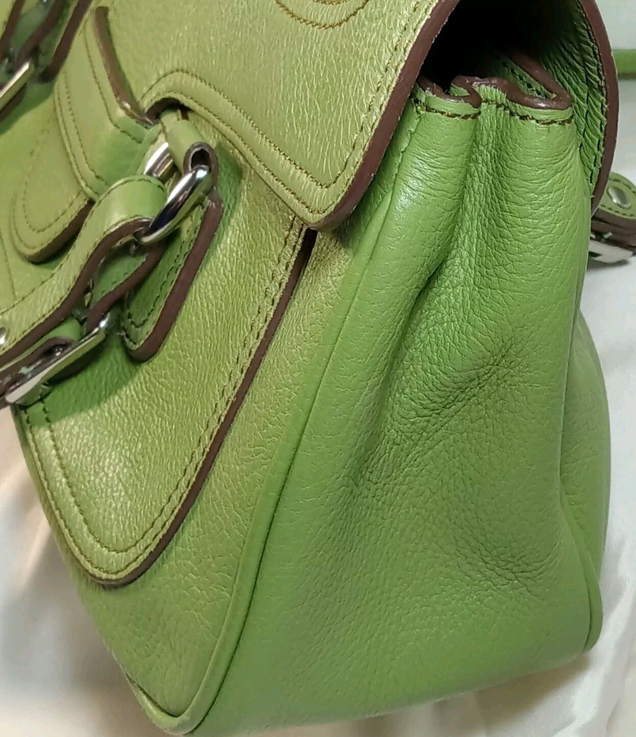 MAXXIMUM MOSS GREEN Leather 2 HANDLE Shoulder Bag 14.5″ X 7.5″ EUC