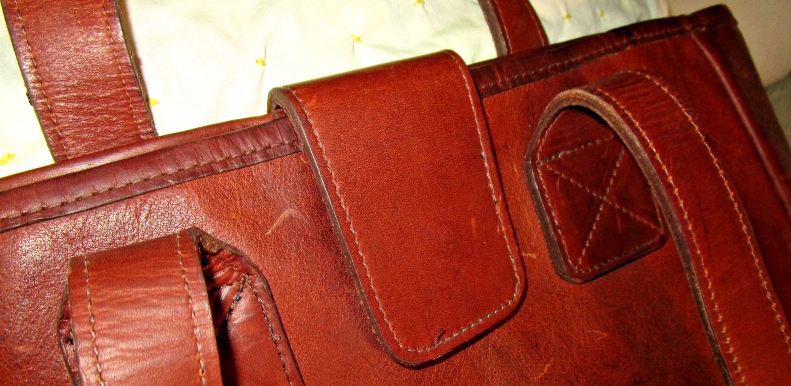 Vintage TWO BAR WEST brown LEATHER PURSE TOTE ~12×12 ~ silver studs ~ VERY NICE