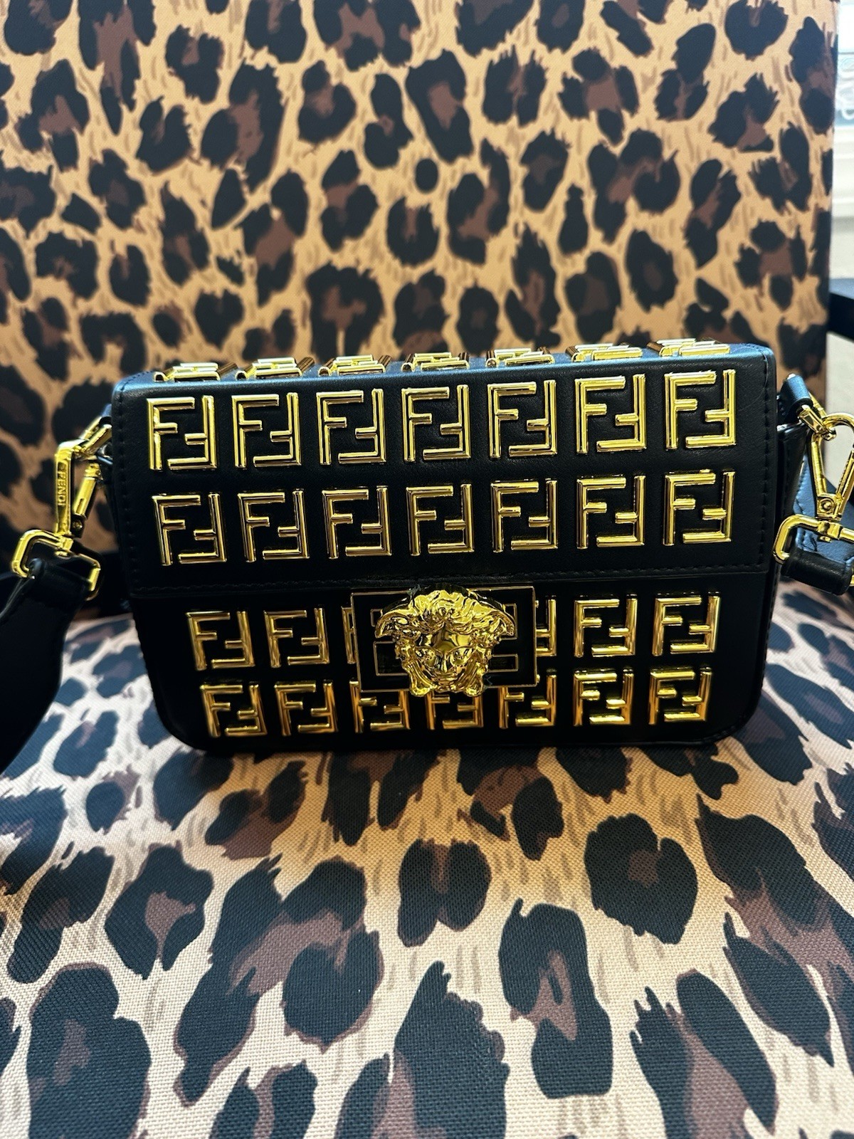 Fendi x Versace Black and Gold Handbag