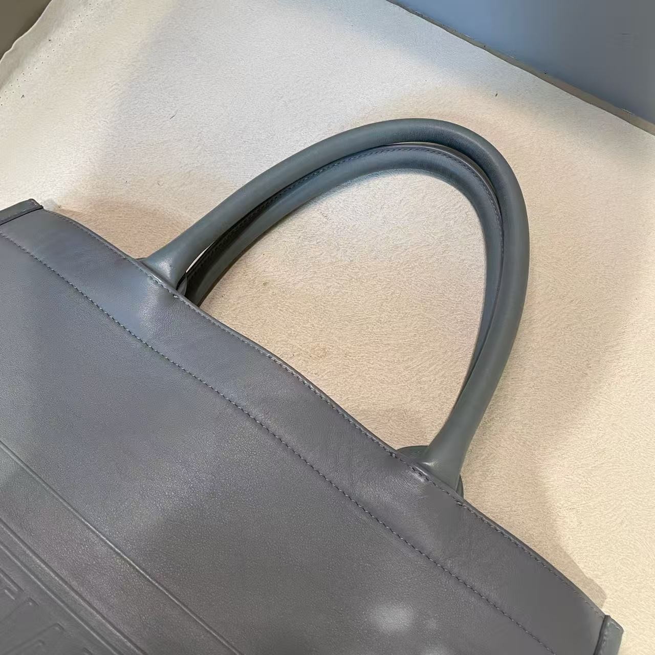 Christian Dior Medium Book Tote Handbag Pale Blue Smooth Calf Leather Auth