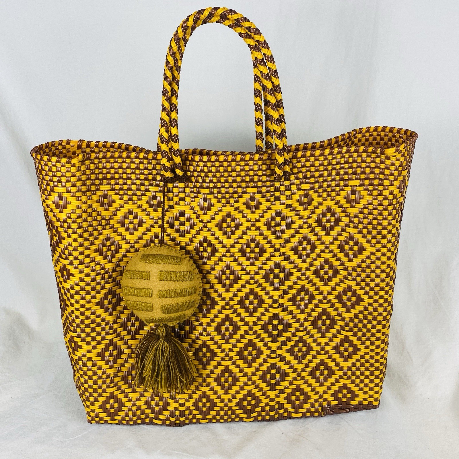 Oaxaca Mexico Hand Woven Recycled Plastic Market 13″ Market Tote Bag
