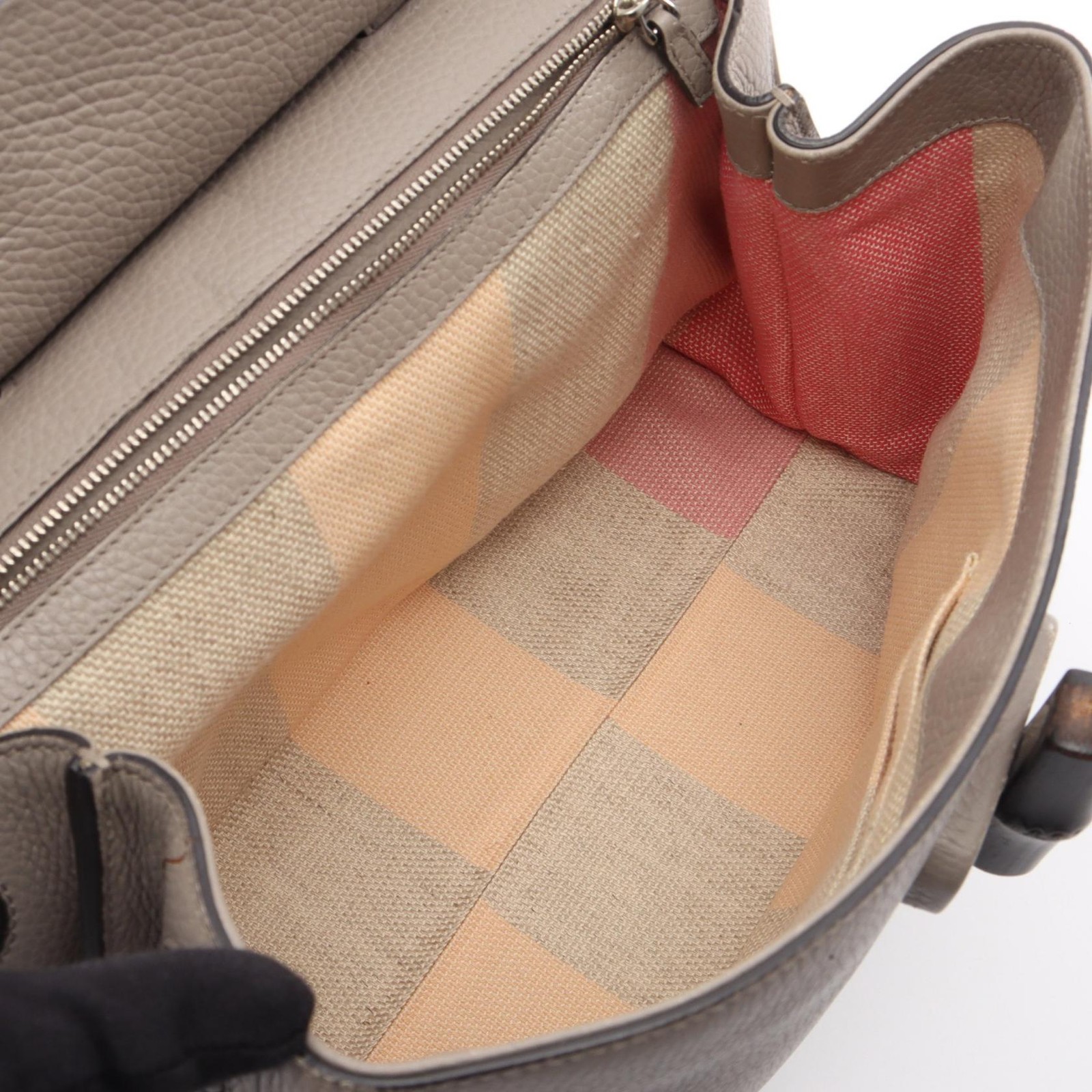 GUCCI Bamboo Daily Medium Shoulder Crossbody Handbag 392013 leather Gray Used