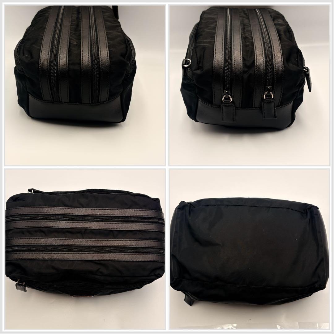 Prada Black Tessuto Nylon Saffiano Double Zip Necessaire Dopp Toiletry Bag Trave