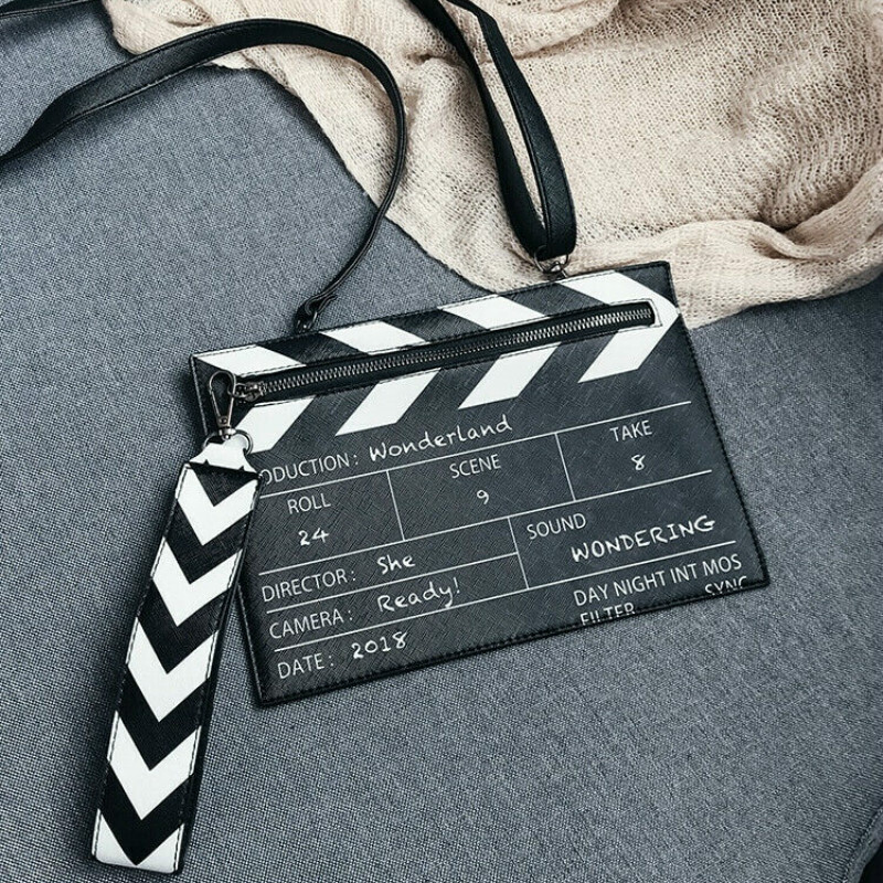 Movie Table Clapper Board Shoulder Bag Scene Film Zipper Handbag Purse Trench